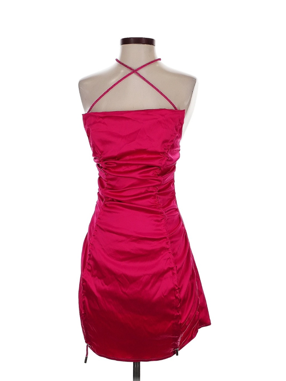 Manière De Voir Hot Pink Halter Ruched Mini Dress